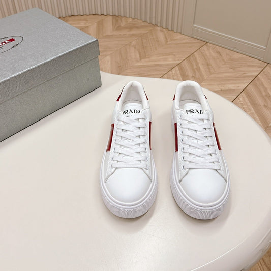 Luxury PradaLEATHER LOGO OUTLET SNEAKERS BLACK AND CHERRY CALFSKIN