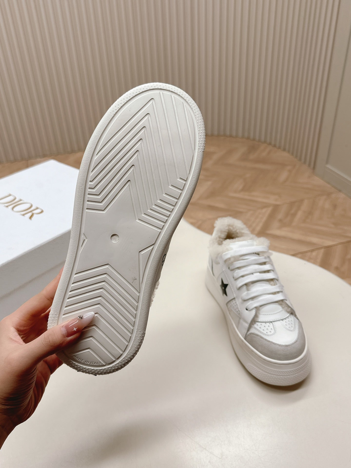 Luxury Dior Luxury DiorStar Platform Sneaker Fleece Lining White Lambskin And Suede