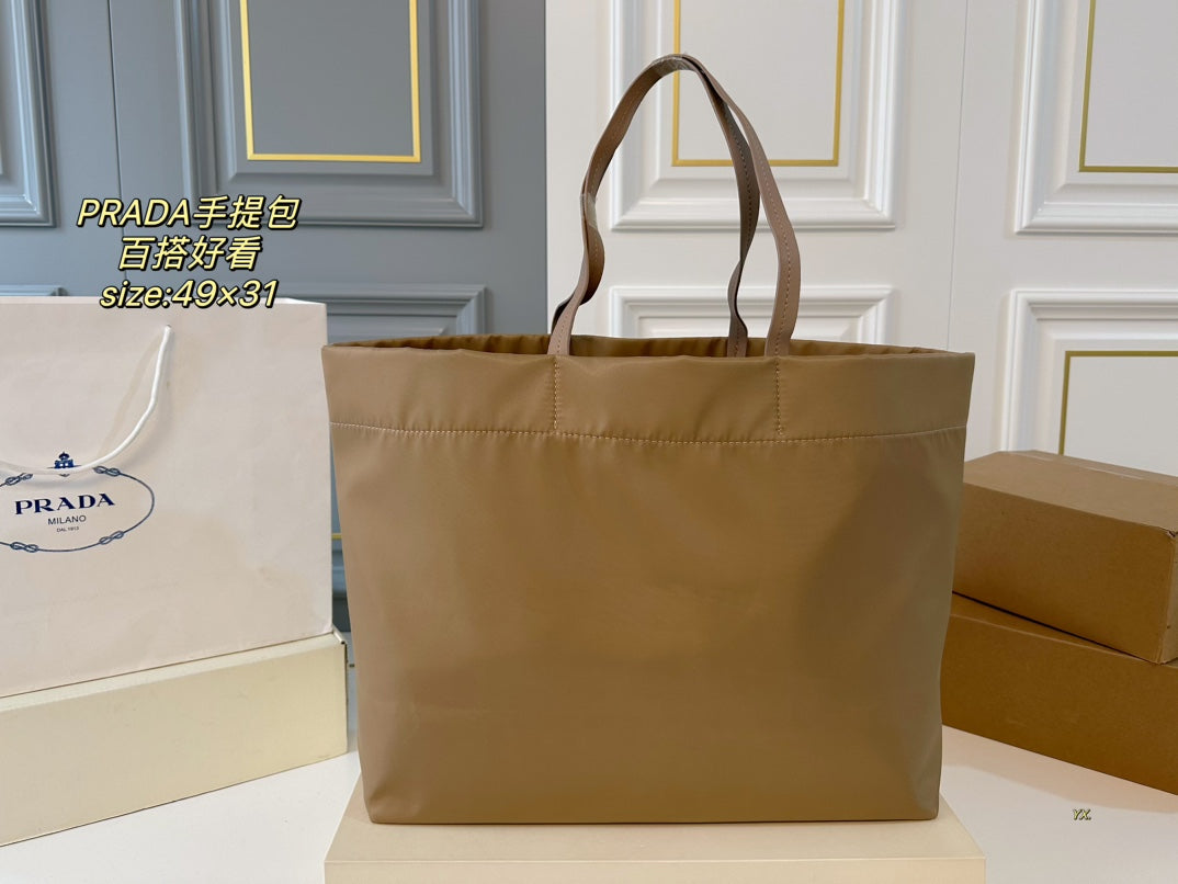 Luxury Prada49 TOTE BAG IN CAMEL BROWN RE-NYLON