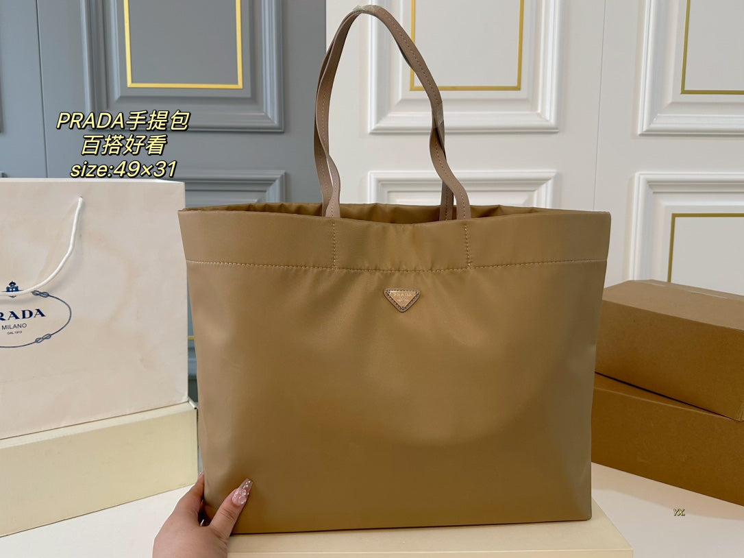 Luxury Prada49 TOTE BAG IN CAMEL BROWN RE-NYLON