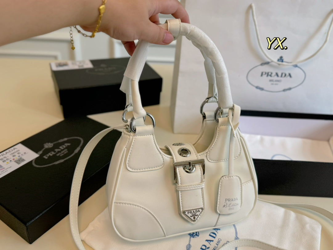 Luxury Prada23 MOON PADDED BAG WHITE CALFSKIN WITH STRAP