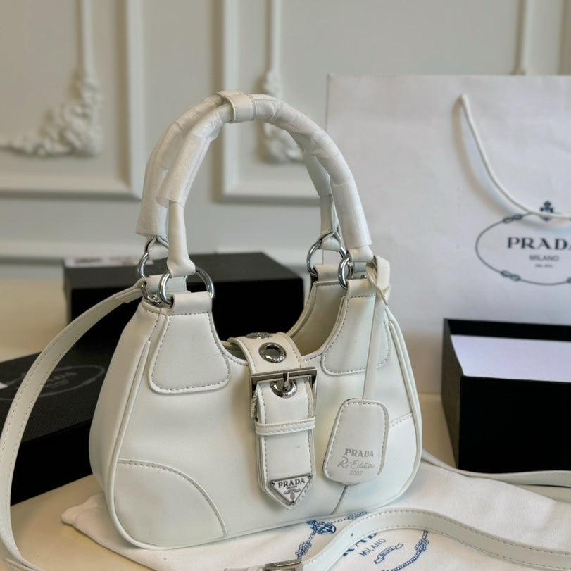 Luxury Prada23 MOON PADDED BAG WHITE CALFSKIN WITH STRAP