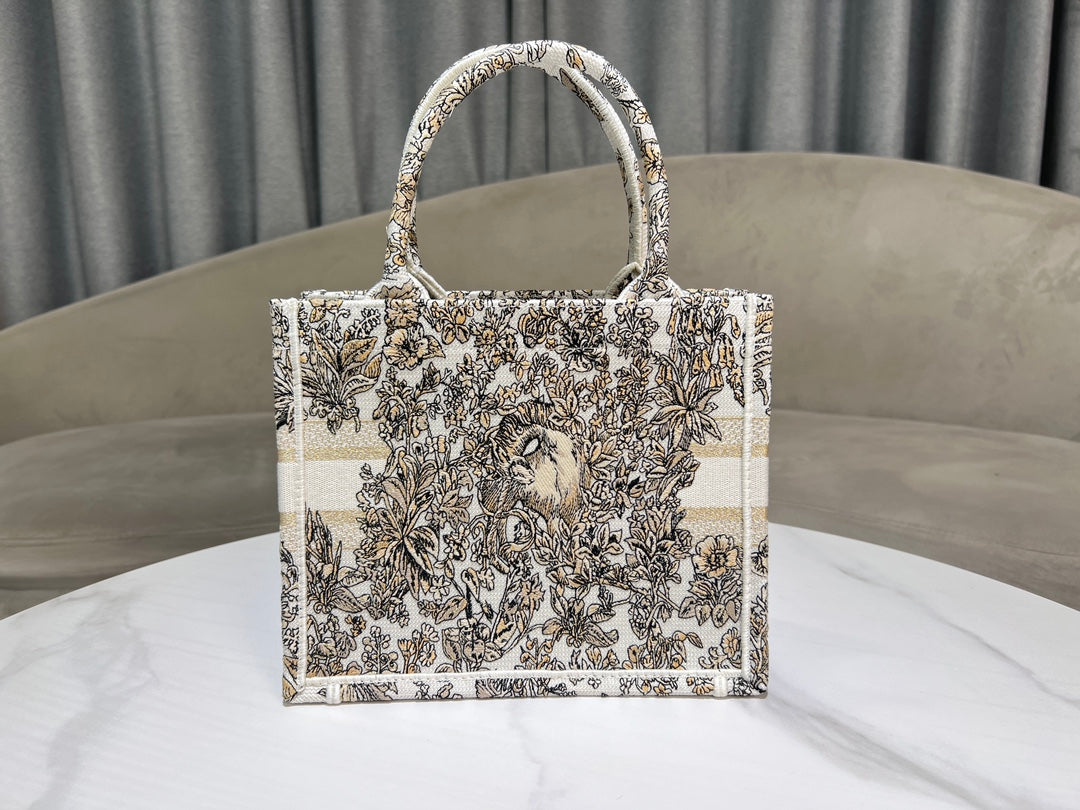 Luxury DiorBook Tote 26.5 Beige White Canvas