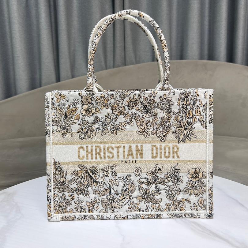 Luxury DiorBook Tote 36.5 Beige White Canvas