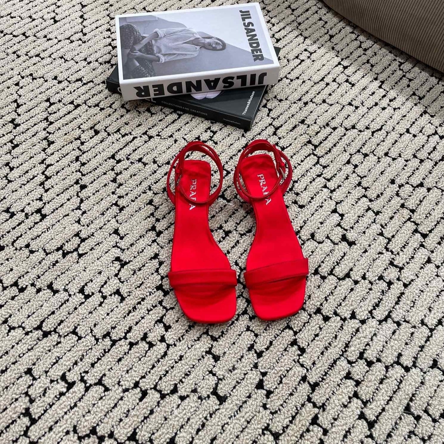 Luxury PradaTRIANGLE HEEL SATIN SANDALS CRIMSON