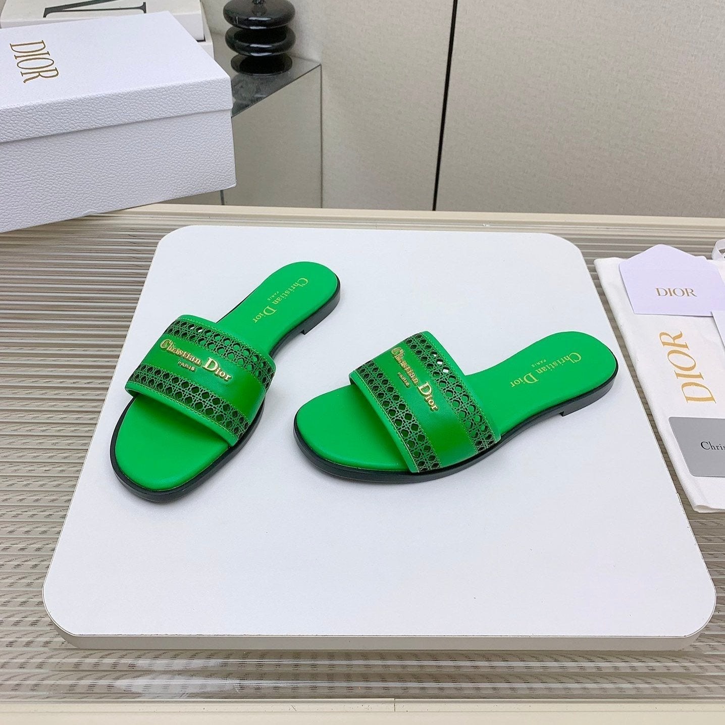 Luxury DiorD-Lane Slide In Green Cowhide 106279