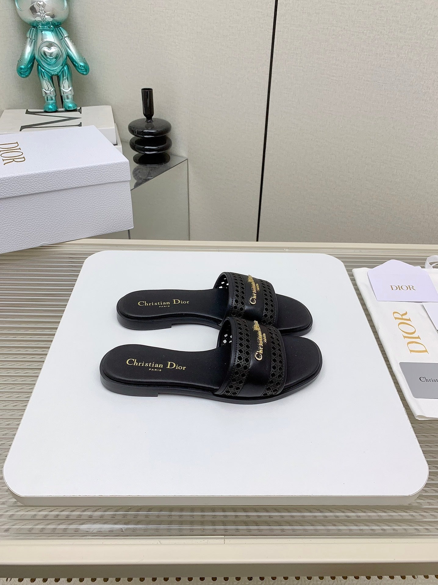Luxury DiorD-Lane Slide In Black Cowhide 106281