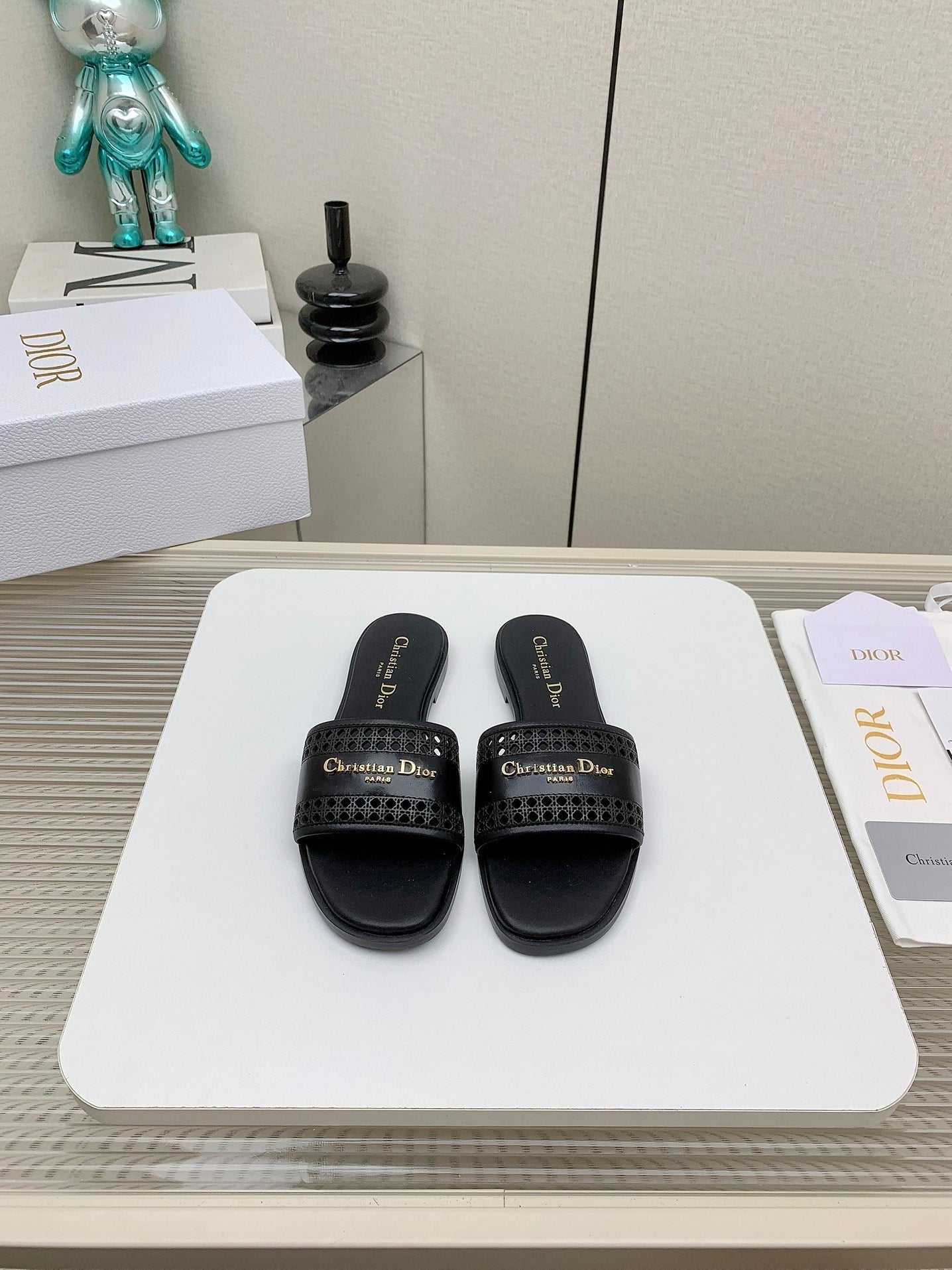 Luxury DiorD-Lane Slide In Black Cowhide 106281