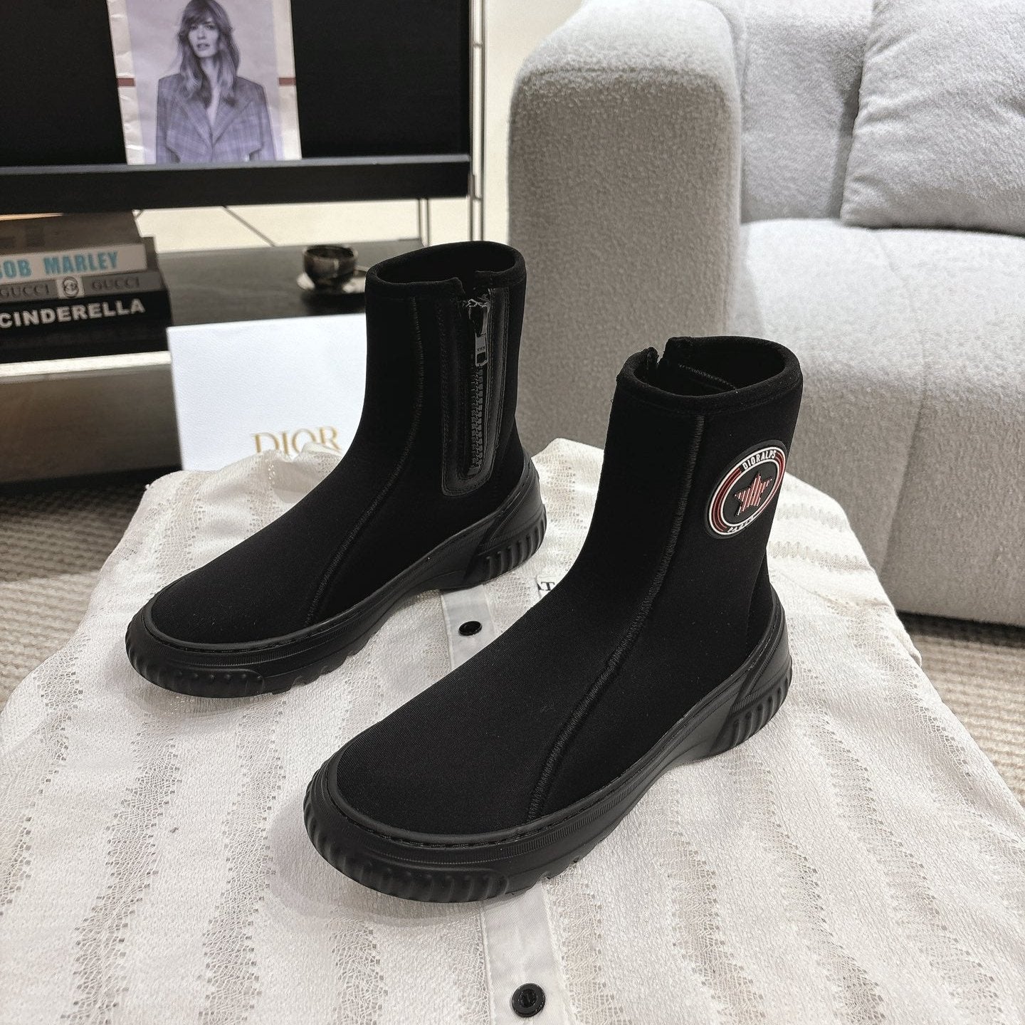 Luxury DiorAnkle Boots Black Elastic Fabric