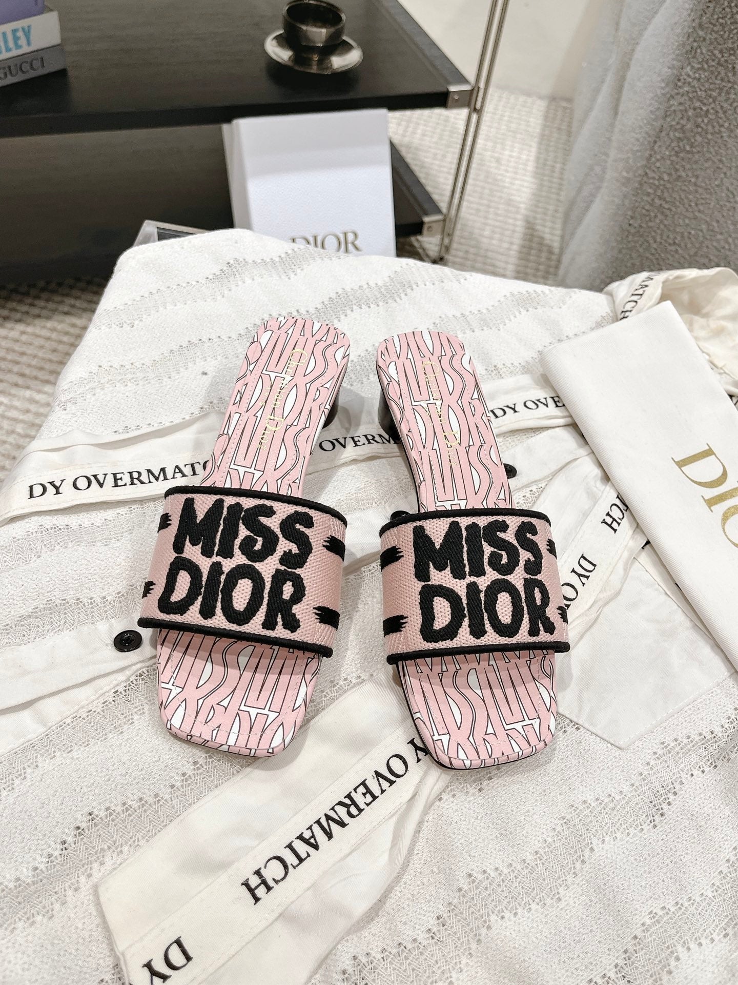 Luxury Dior25 Mid Heel Mules Cotton Fabric 241433