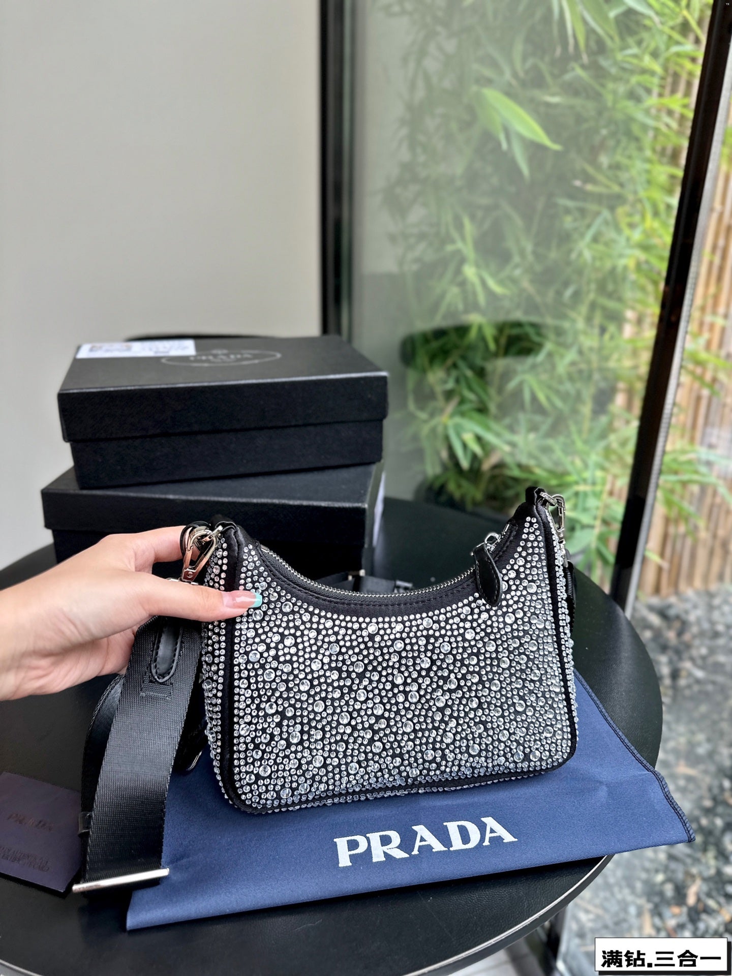 Luxury Prada22 SATIN MINI-BAG WITH FULLY RHINSTONES