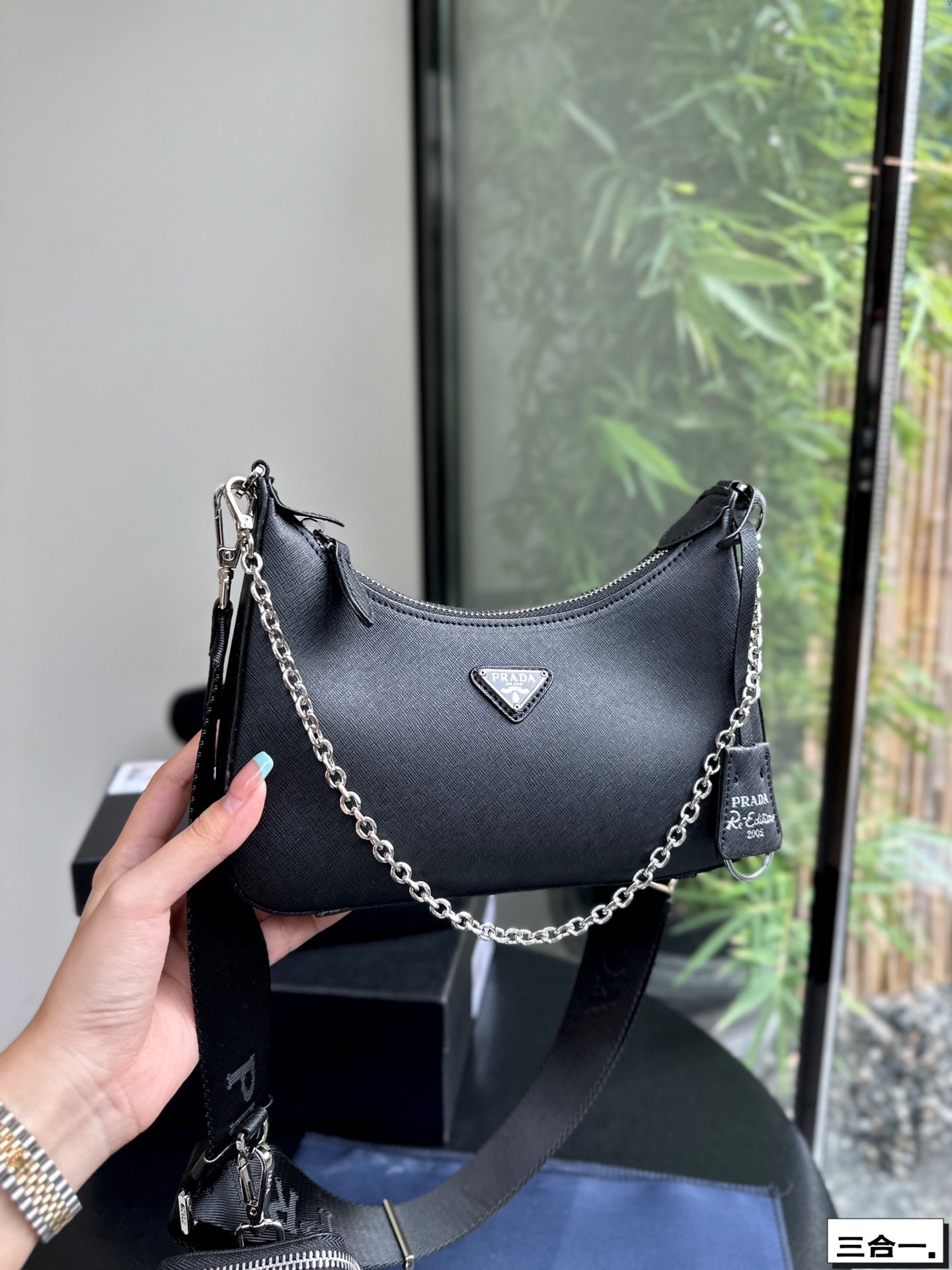 Luxury Prada22 BAG IN BLACK SATIN WITH RHINSTONE SILVER HARDWARE
