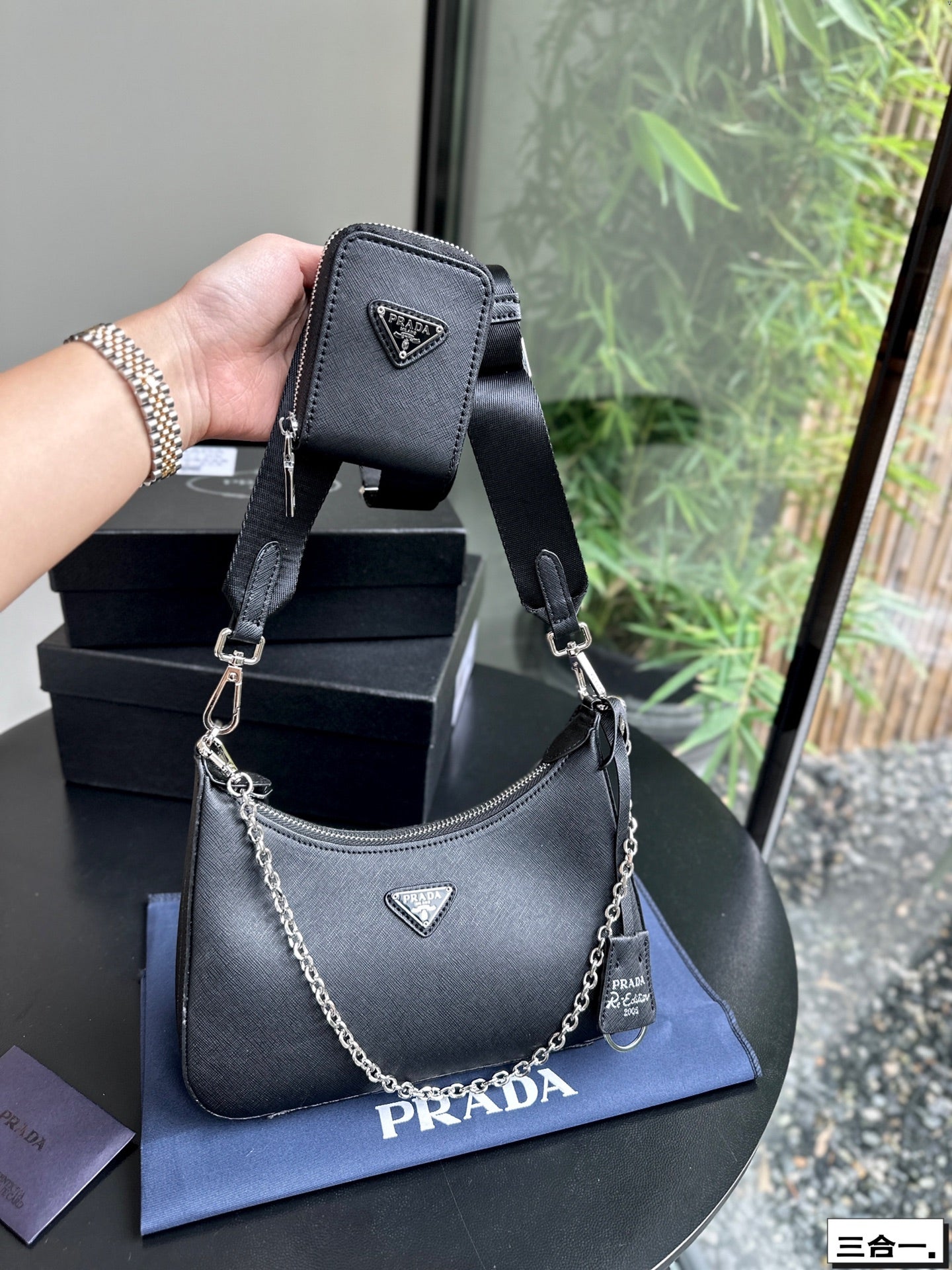 Luxury Prada22 BAG IN BLACK SATIN WITH RHINSTONE SILVER HARDWARE