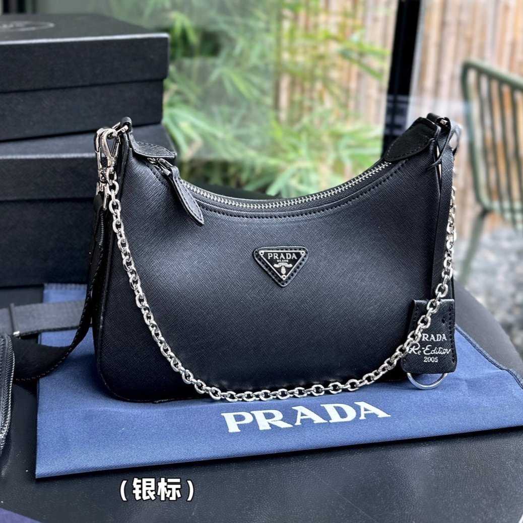 Luxury Prada22 BAG IN BLACK SATIN WITH RHINSTONE SILVER HARDWARE