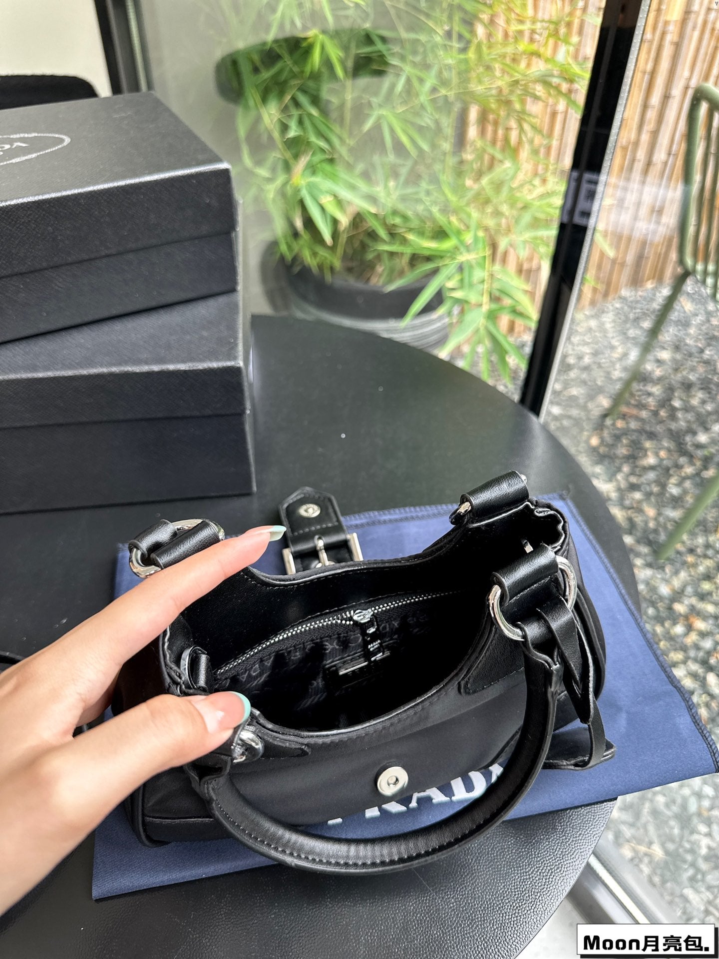 Luxury Prada22 MOON PADDED BAG IN BLACK CALFSKIN WITH STRAP