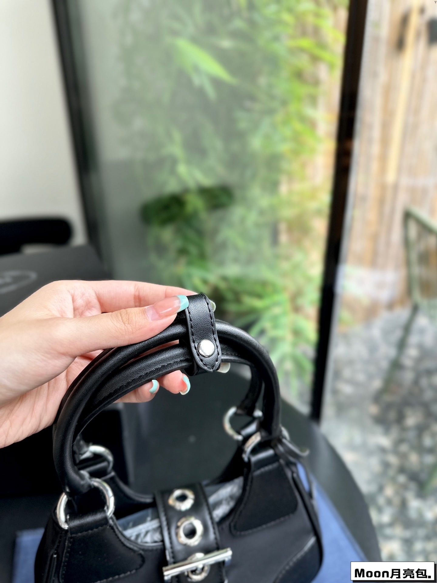 Luxury Prada22 MOON PADDED BAG IN BLACK CALFSKIN WITH STRAP