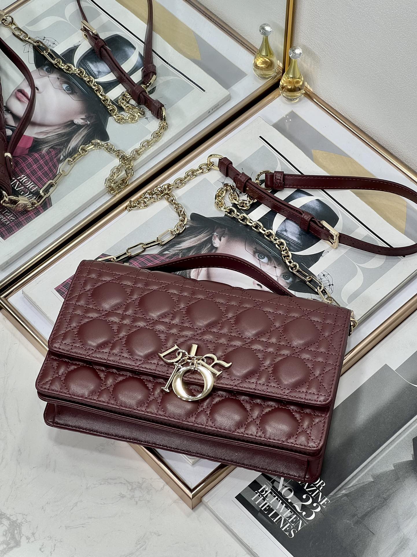 Luxury DiorMY 24 TOP HANDLE BAG BURGUNDY LAMBSKIN