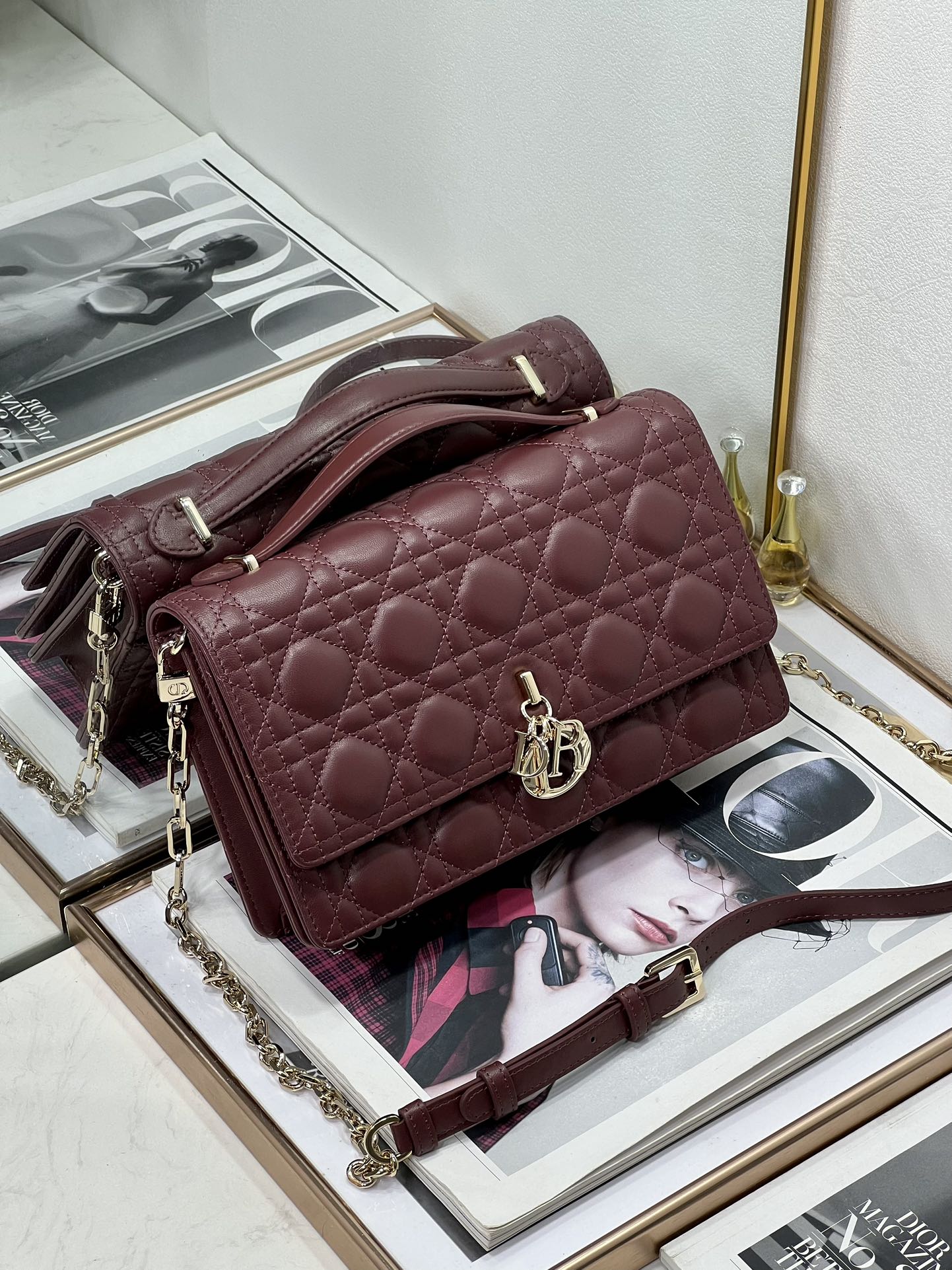 Luxury DiorMY 24 TOP HANDLE BAG BURGUNDY LAMBSKIN