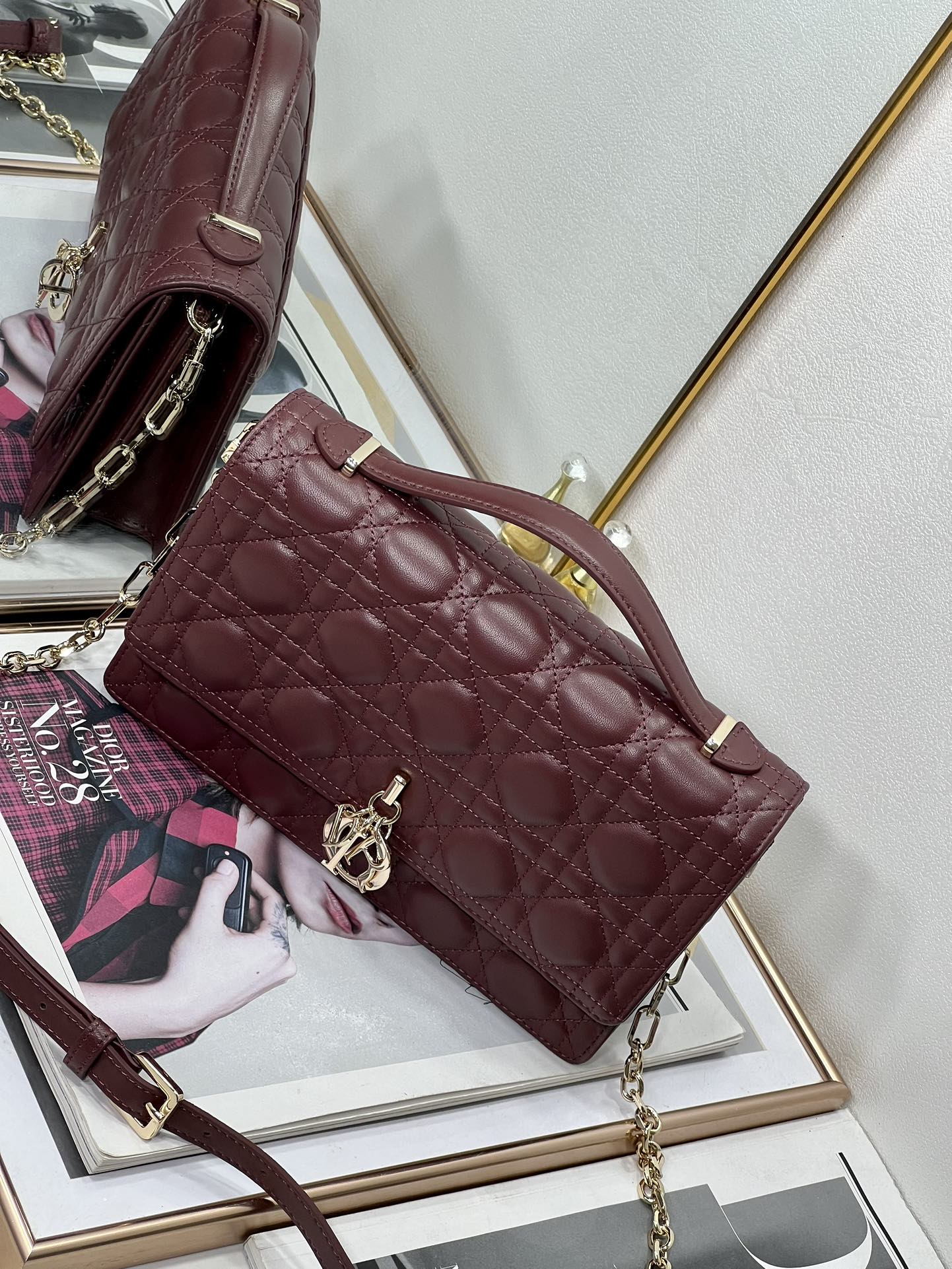 Luxury DiorMY 24 TOP HANDLE BAG BURGUNDY LAMBSKIN