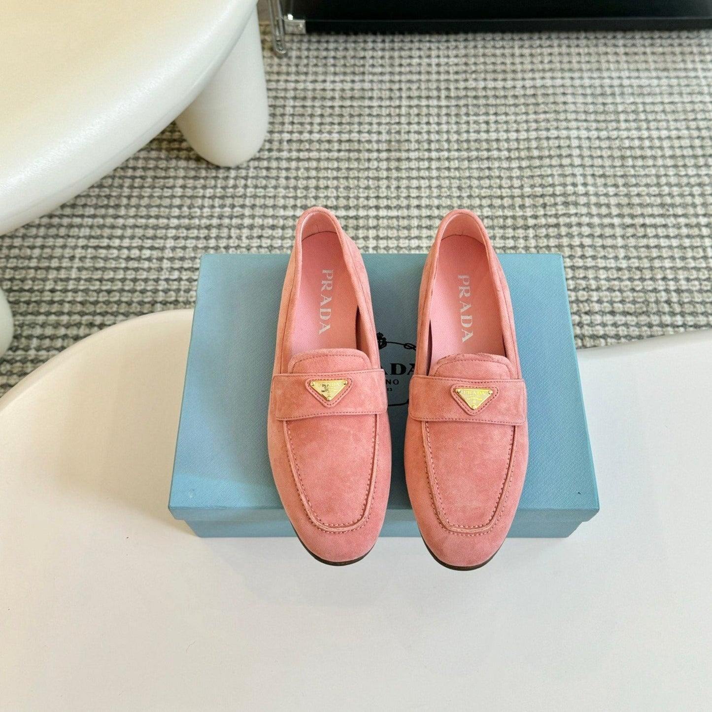 Luxury PradaSUEDE LOAFERS ROSE CALFSKIN