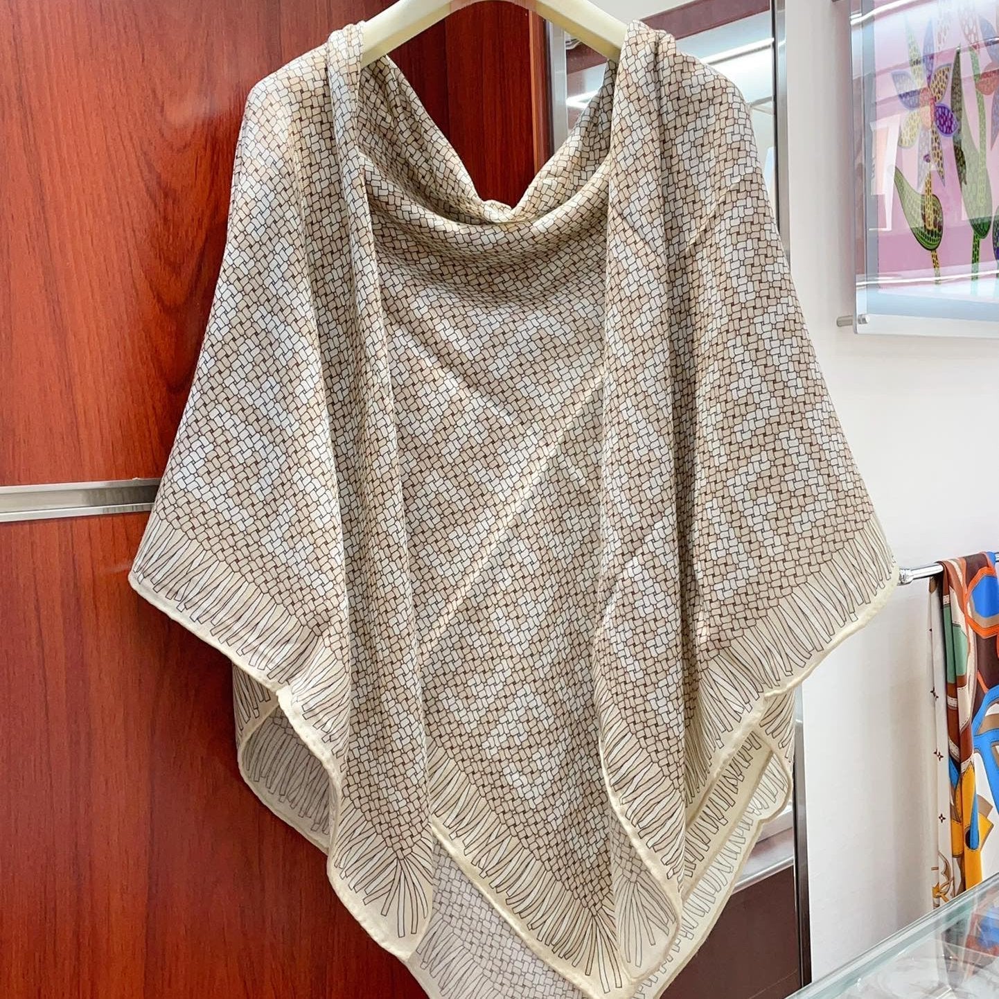 Luxury FendiFF PONCHO 140 CM SCRAF IN BEIGE MONOGRAM SILK CASHMERE