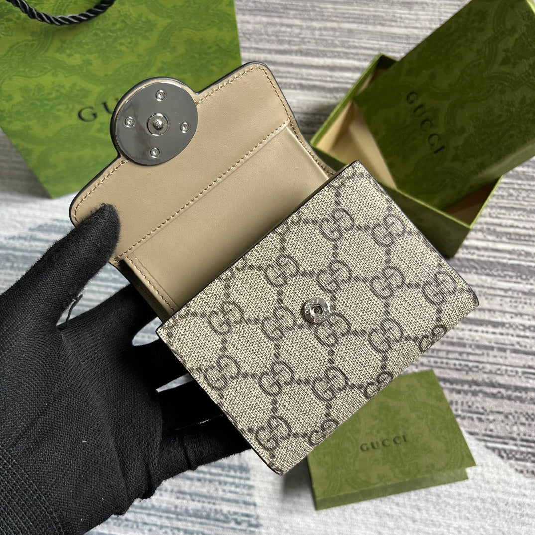 Luxury Gucci MINI WALLET 11 IN BEIGE MIX BROWN CANVAS