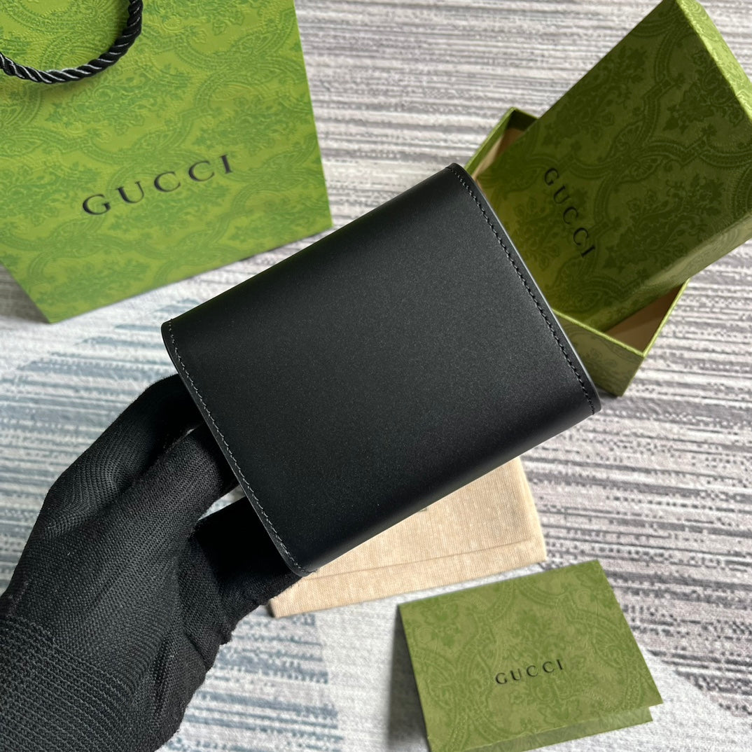 Luxury Gucci MINI WALLET 11 IN BLACK CALFSKIN