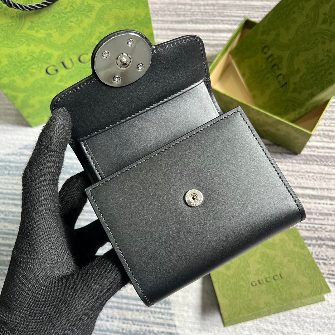 Luxury Gucci MINI WALLET 11 IN BLACK CALFSKIN