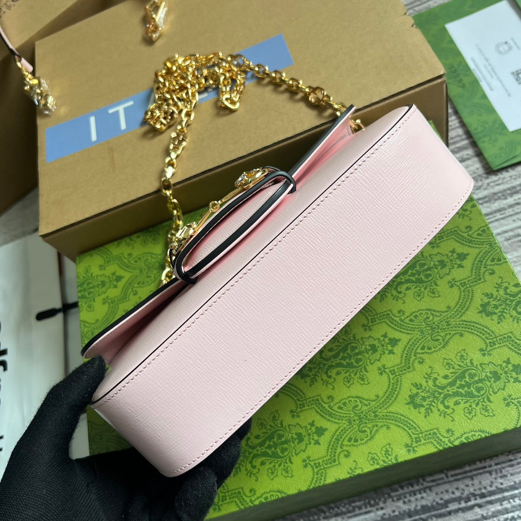 Luxury Gucci DIAMOND HORSEBIT SHOULDER BAG 24 IN LIGHT PINK CALFSKIN GOLD HARDWARE