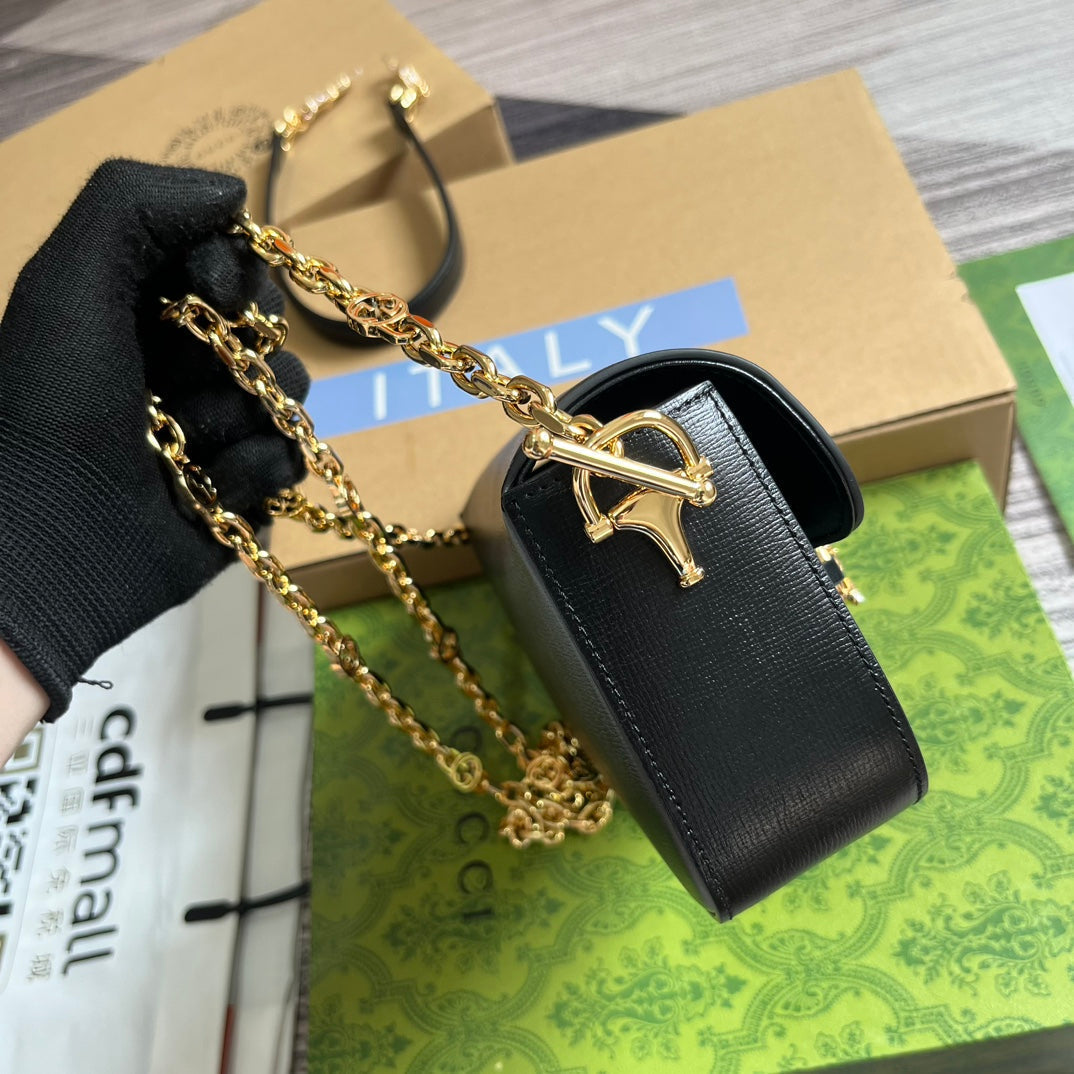 Luxury Gucci DIAMOND HORSEBIT SHOULDER BAG 24 IN BLACK CALFSKIN GOLD HARDWARE