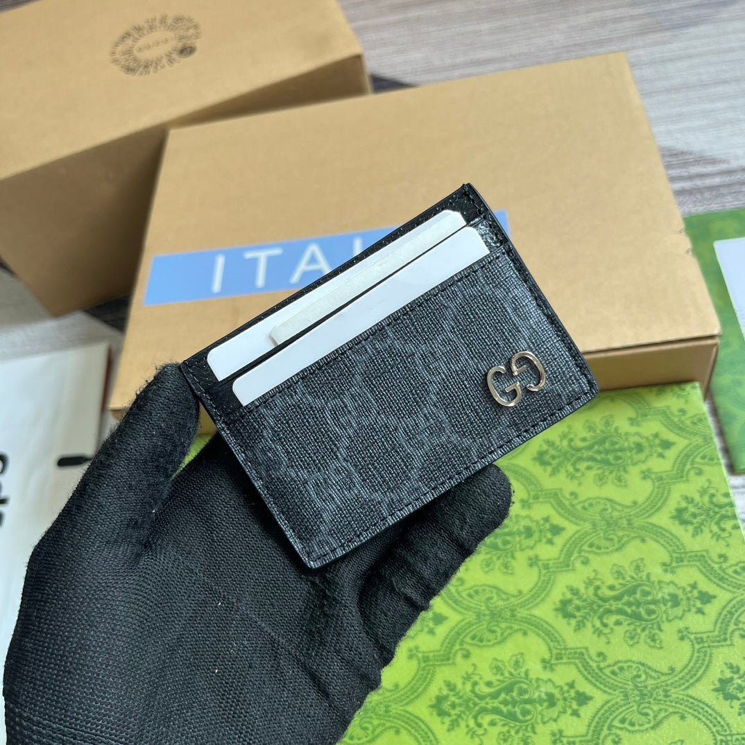 Luxury Gucci GG CARD CASE 11 WITH GG DETAIL BLACK CALFSKIN