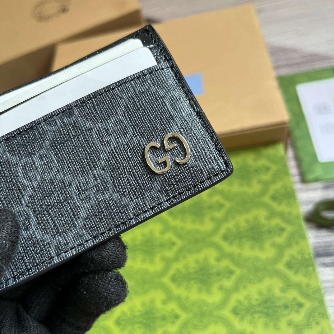 Luxury Gucci GG CARD CASE 11 WITH GG DETAIL BLACK CALFSKIN