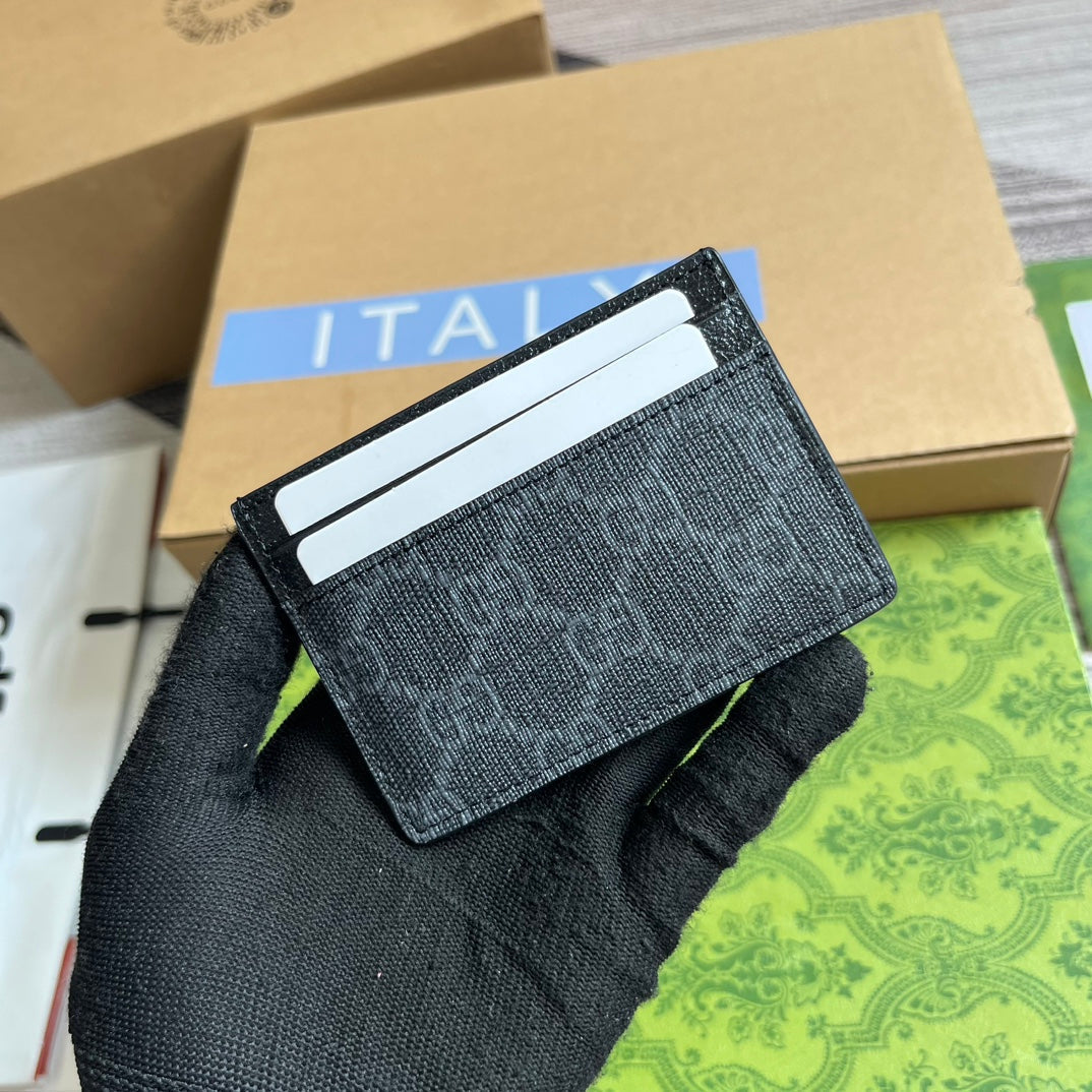 Luxury Gucci GG CARD CASE 11 WITH GG DETAIL BLACK CALFSKIN