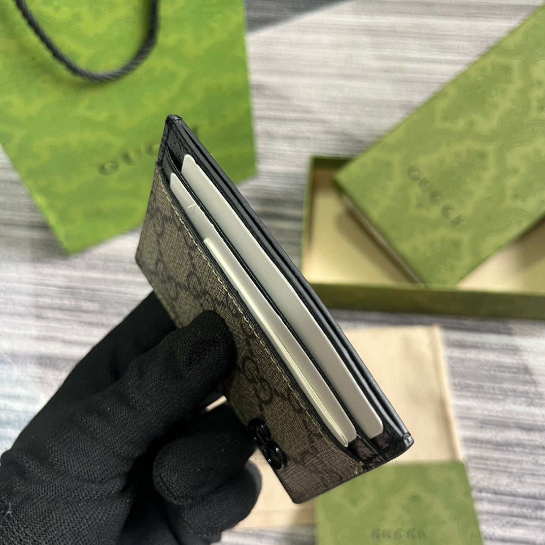 Luxury Gucci GG CARD CASE 11 WITH GG DETAIL IN BEIGE BROWN CALFSKIN