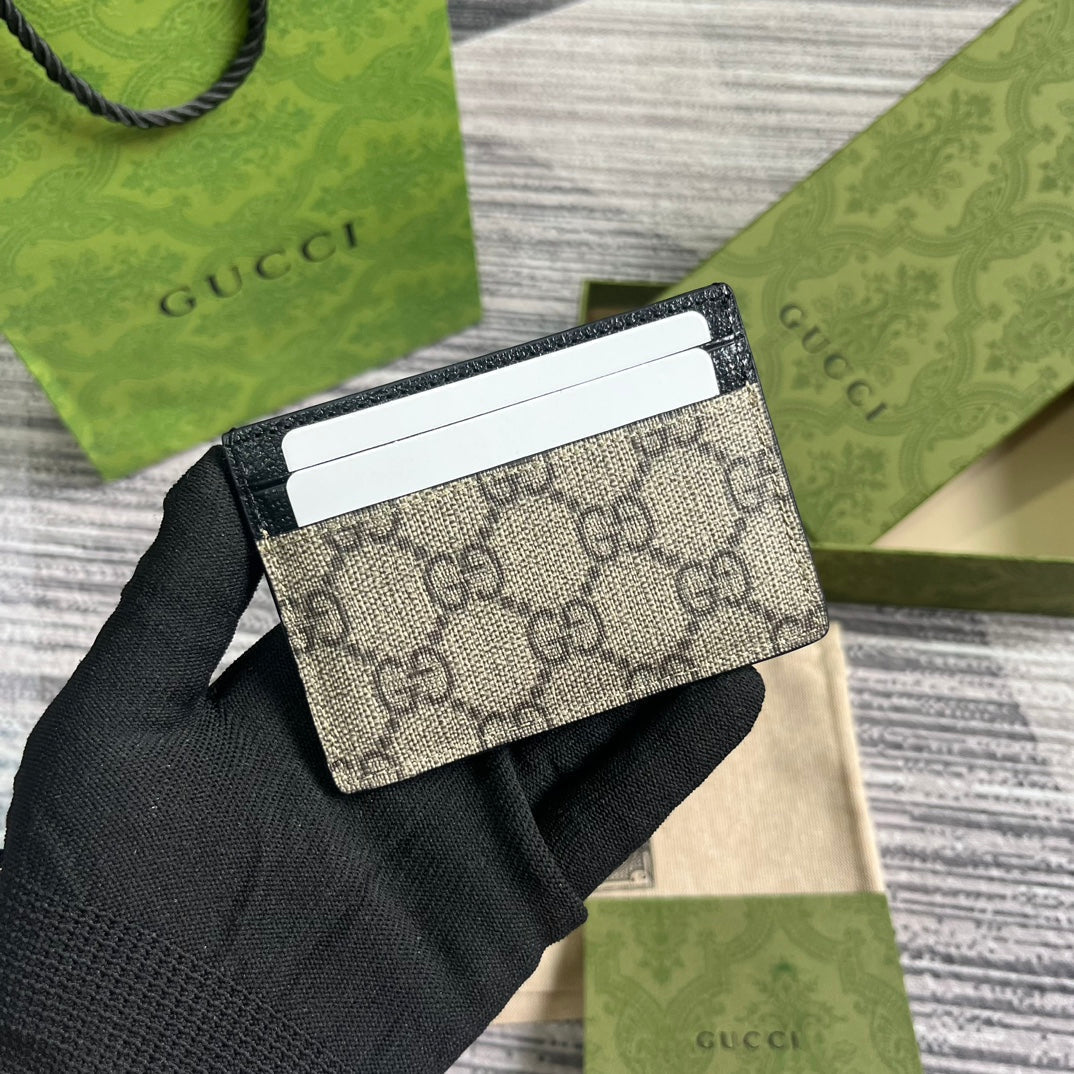Luxury Gucci GG CARD CASE 11 WITH GG DETAIL IN BEIGE BROWN CALFSKIN