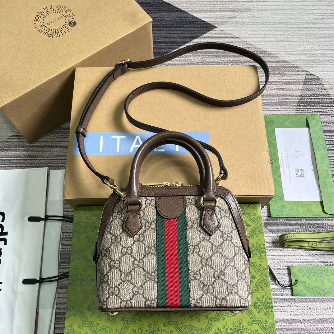 Luxury Gucci OPHIDIA GG SHOULDER BAG 20 BEIGE AND EBONY SUPREME CANVAS