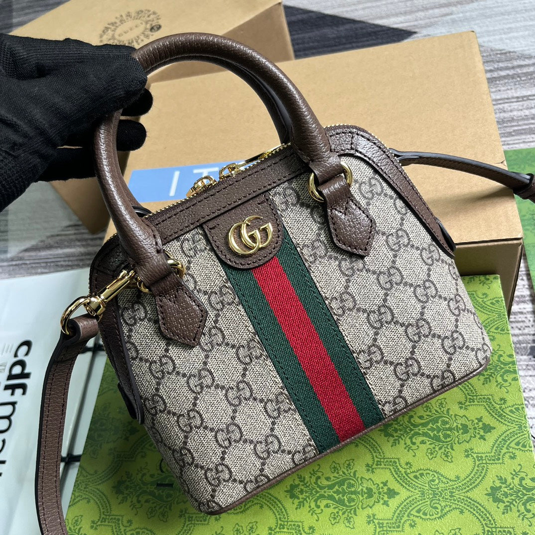 Luxury Gucci OPHIDIA GG SHOULDER BAG 20 BEIGE AND EBONY SUPREME CANVAS