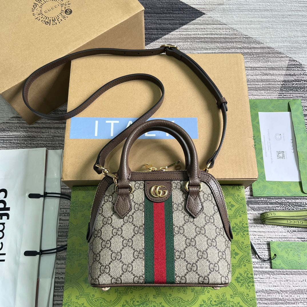 Luxury Gucci OPHIDIA GG SHOULDER BAG 20 BEIGE AND EBONY SUPREME CANVAS