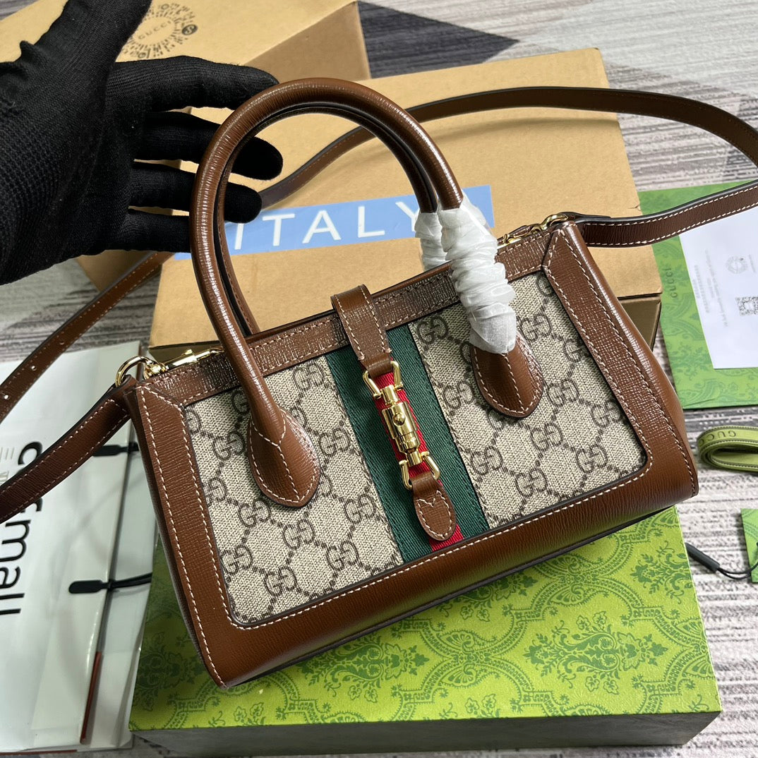 Luxury Gucci JACKIE 1961 SMALL 24 TOTE BAG BEIGE AND EBONY CANVAS
