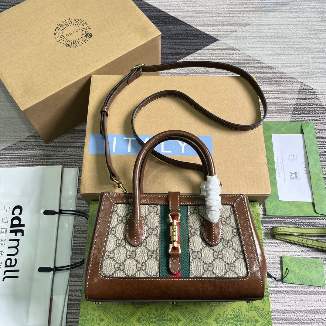 Luxury Gucci JACKIE 1961 SMALL 24 TOTE BAG BEIGE AND EBONY CANVAS