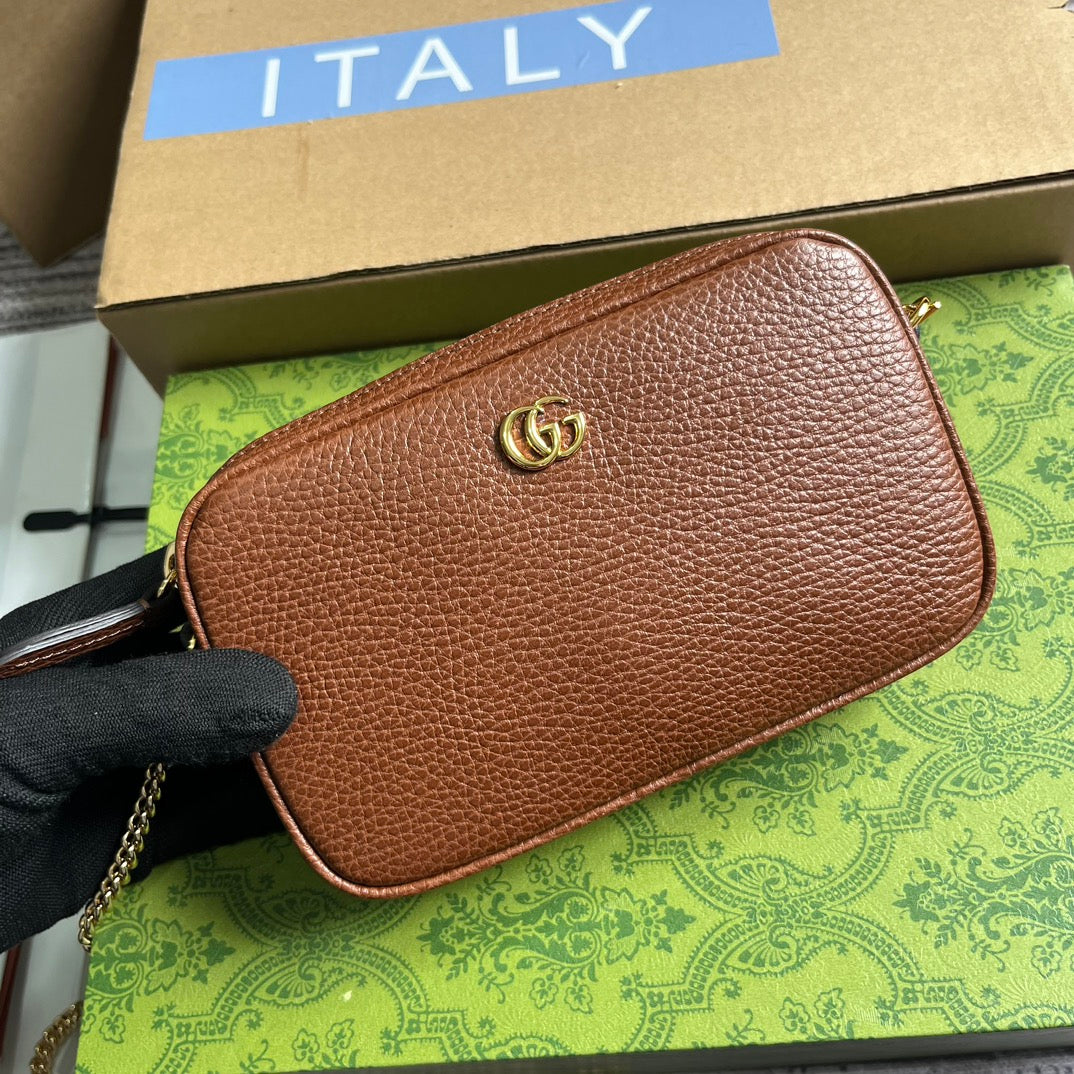 Luxury Gucci GG MARMONT MINI 18 BAG IN CINNAMON BROWN CALFSKIN