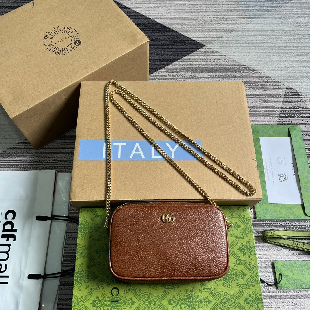 Luxury Gucci GG MARMONT MINI 18 BAG IN CINNAMON BROWN CALFSKIN