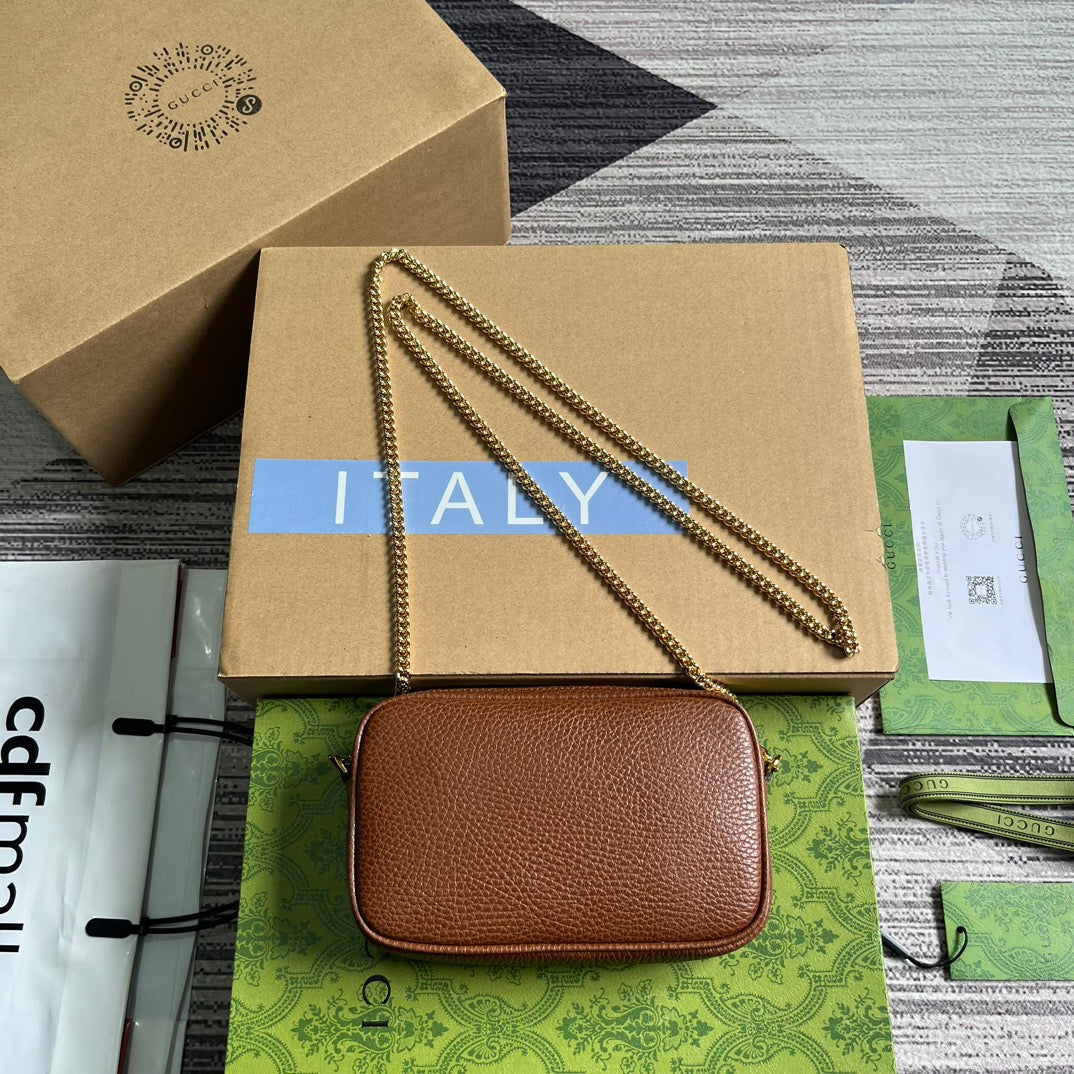 Luxury Gucci GG MARMONT MINI 18 BAG IN CINNAMON BROWN CALFSKIN