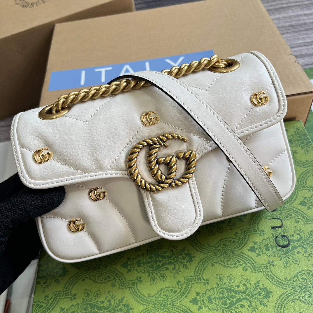 Luxury Gucci GG MARMONT SMALL 22 BAG IN WHITE LAMBSKIN