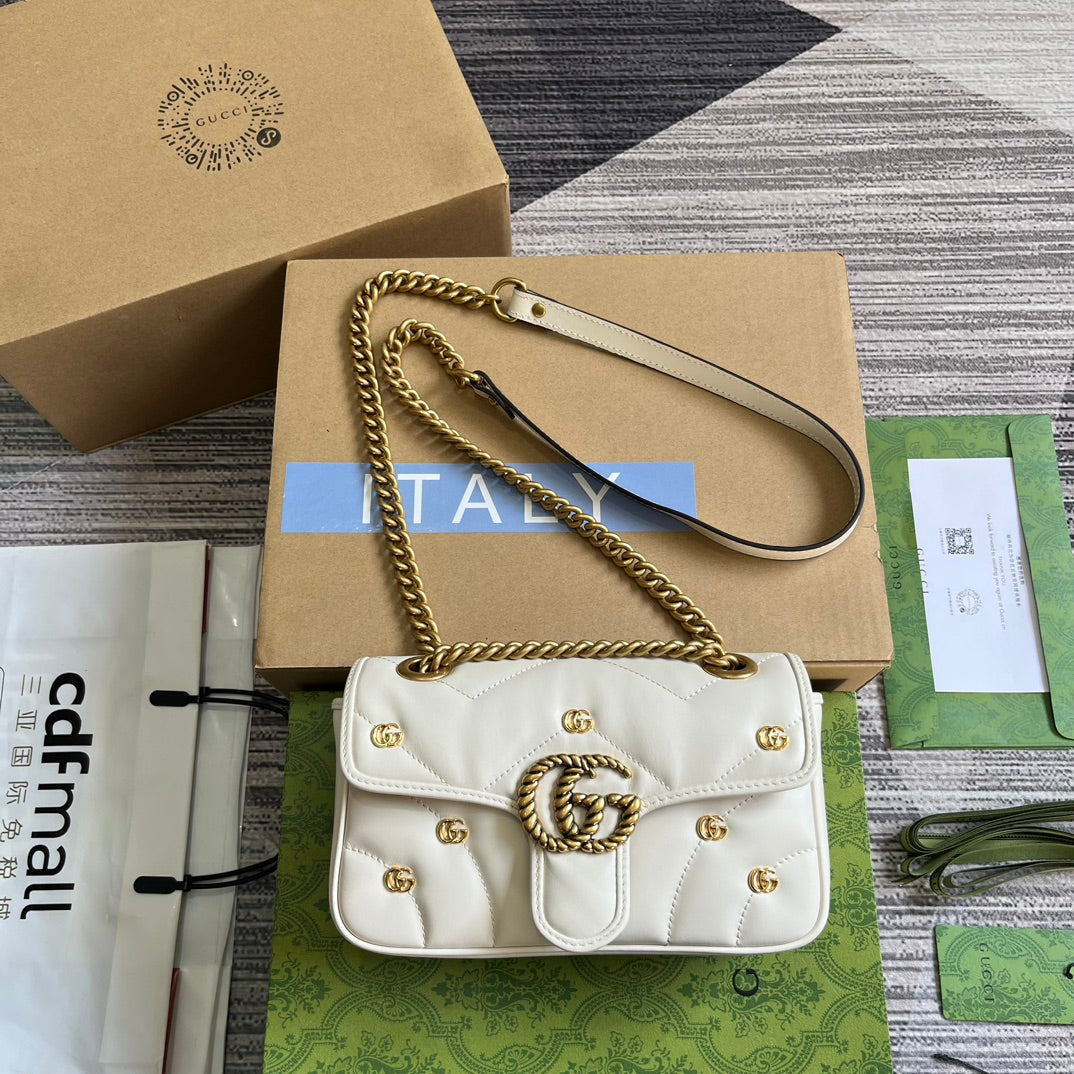 Luxury Gucci GG MARMONT SMALL 22 BAG IN WHITE LAMBSKIN