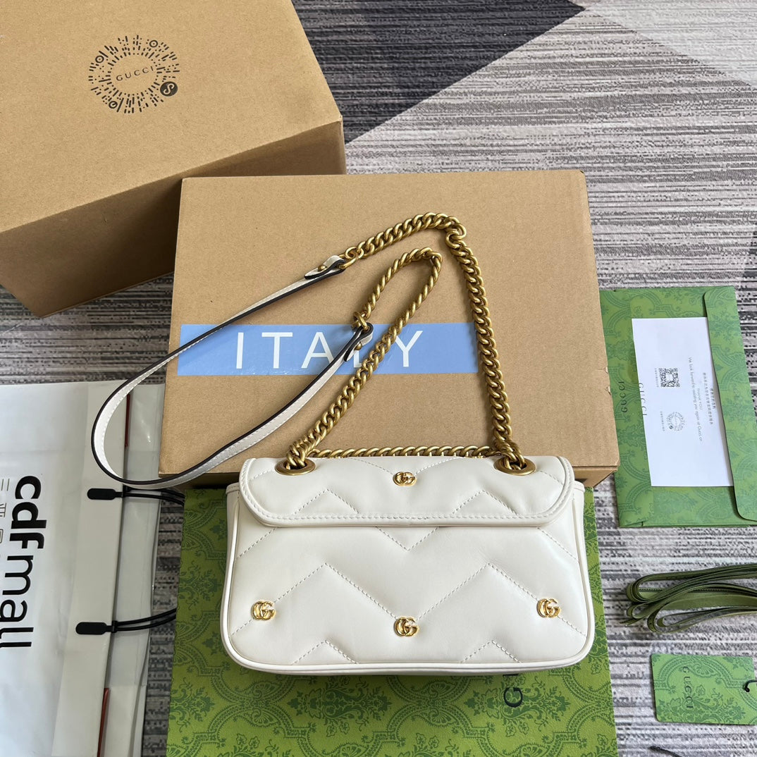 Luxury Gucci GG MARMONT SMALL 22 BAG IN WHITE LAMBSKIN
