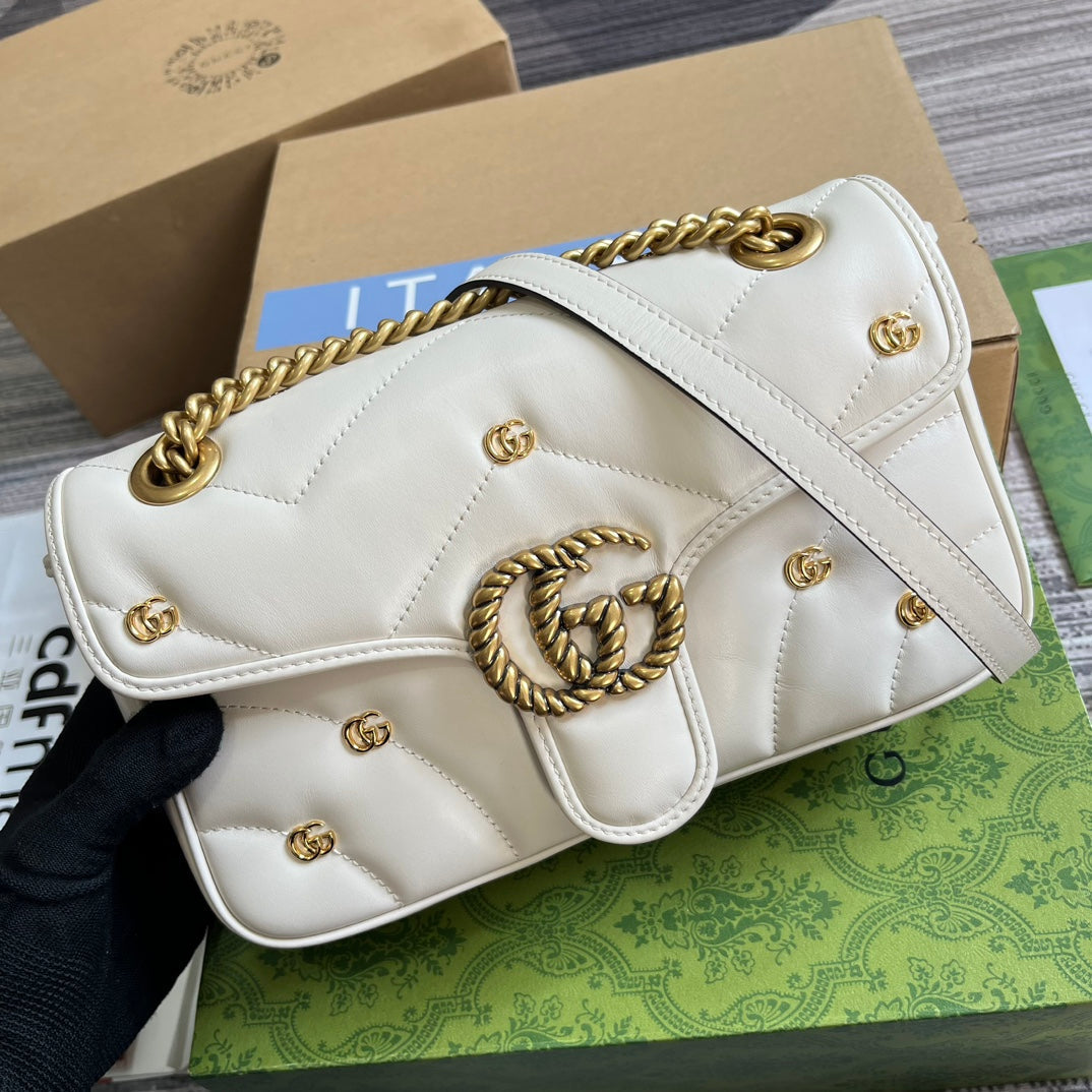 Luxury Gucci GG MARMONT MEDIUM 26 BAG IN WHITE LAMBSKIN