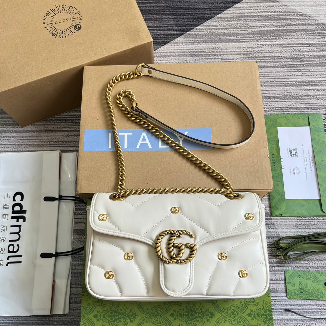 Luxury Gucci GG MARMONT MEDIUM 26 BAG IN WHITE LAMBSKIN