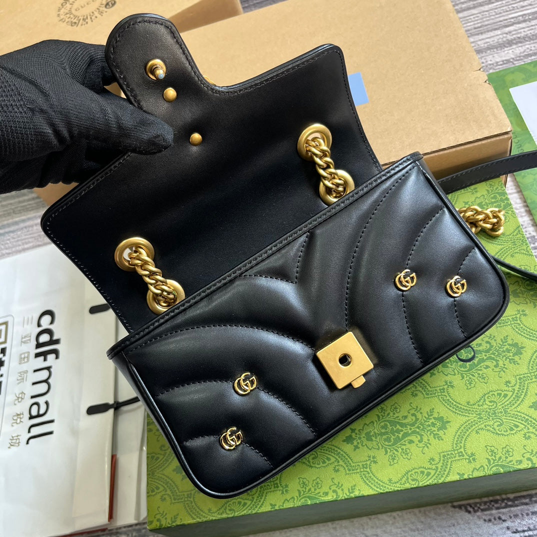 Luxury Gucci GG MARMONT SMALL 22 BAG IN BLACK LAMBSKIN