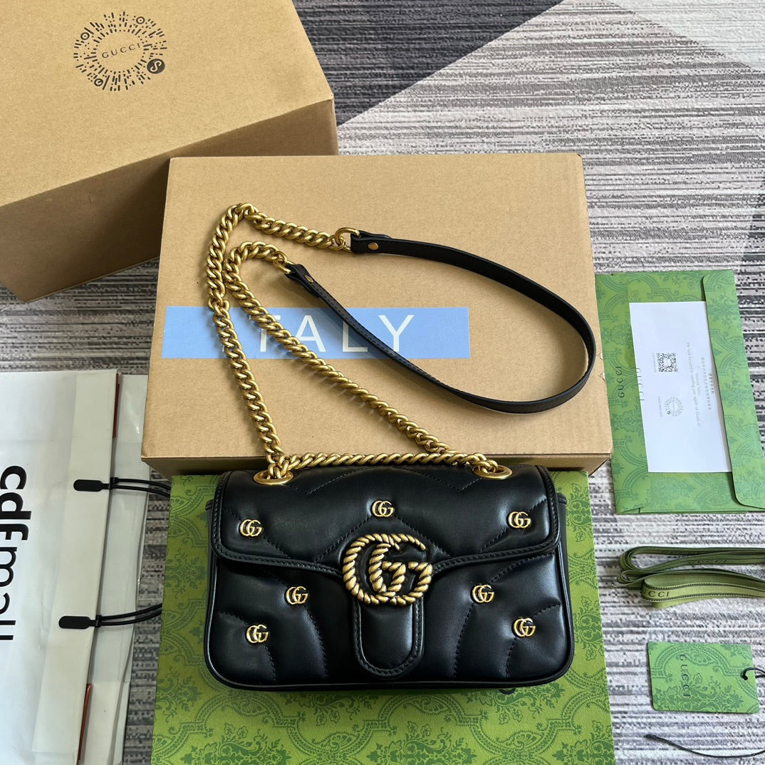 Luxury Gucci GG MARMONT SMALL 22 BAG IN BLACK LAMBSKIN